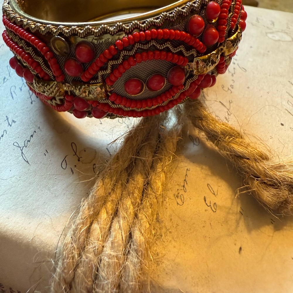 Red Beaded Bracelet with Gold Accents